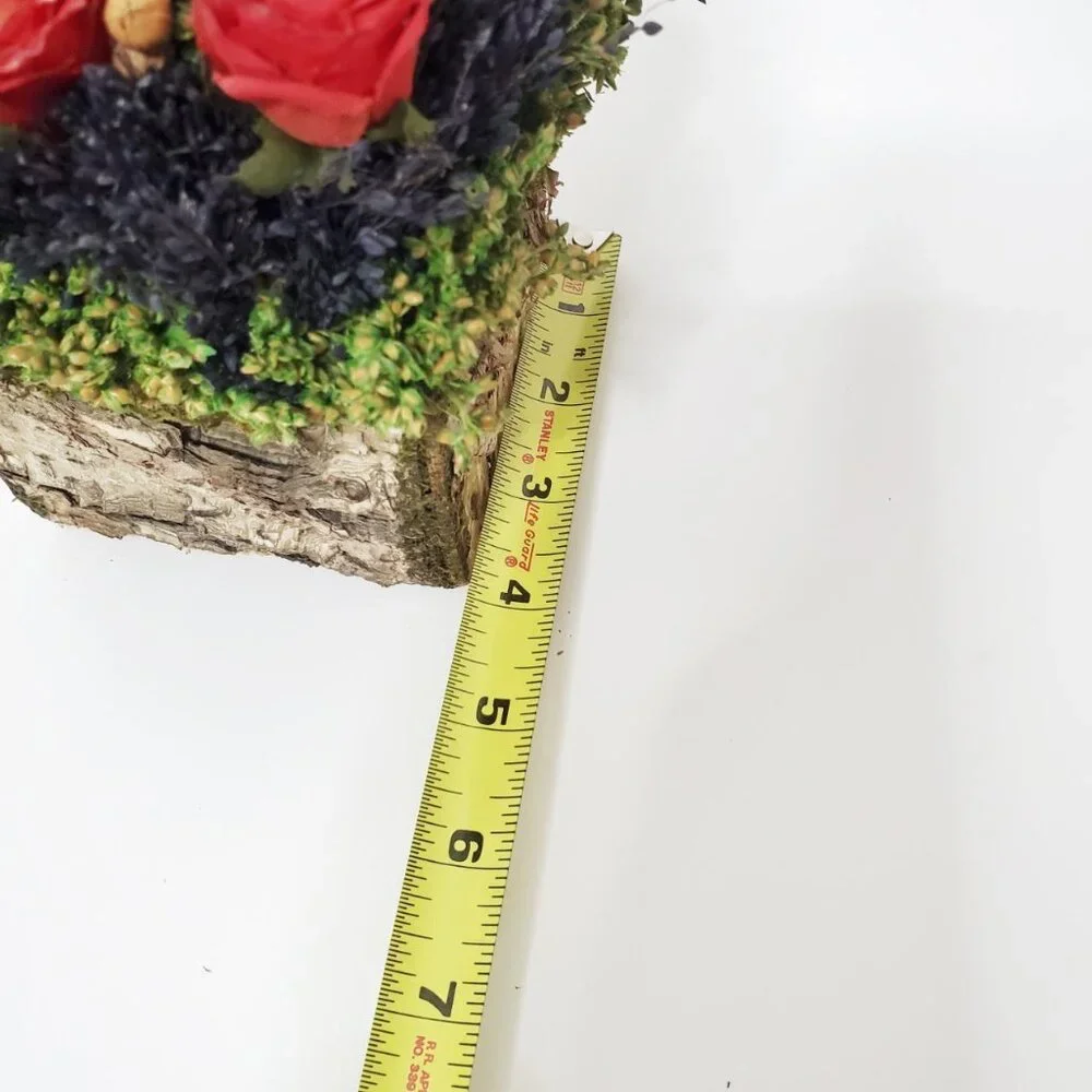 Faux Red Roses & Flowers in tree trunk arrangement home decor (New without box)